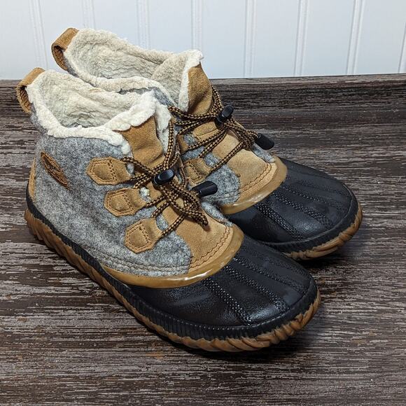 Sorel Women's Gray Navy Felted Out and About Duck Boots Size 6 - Picture 1 of 7